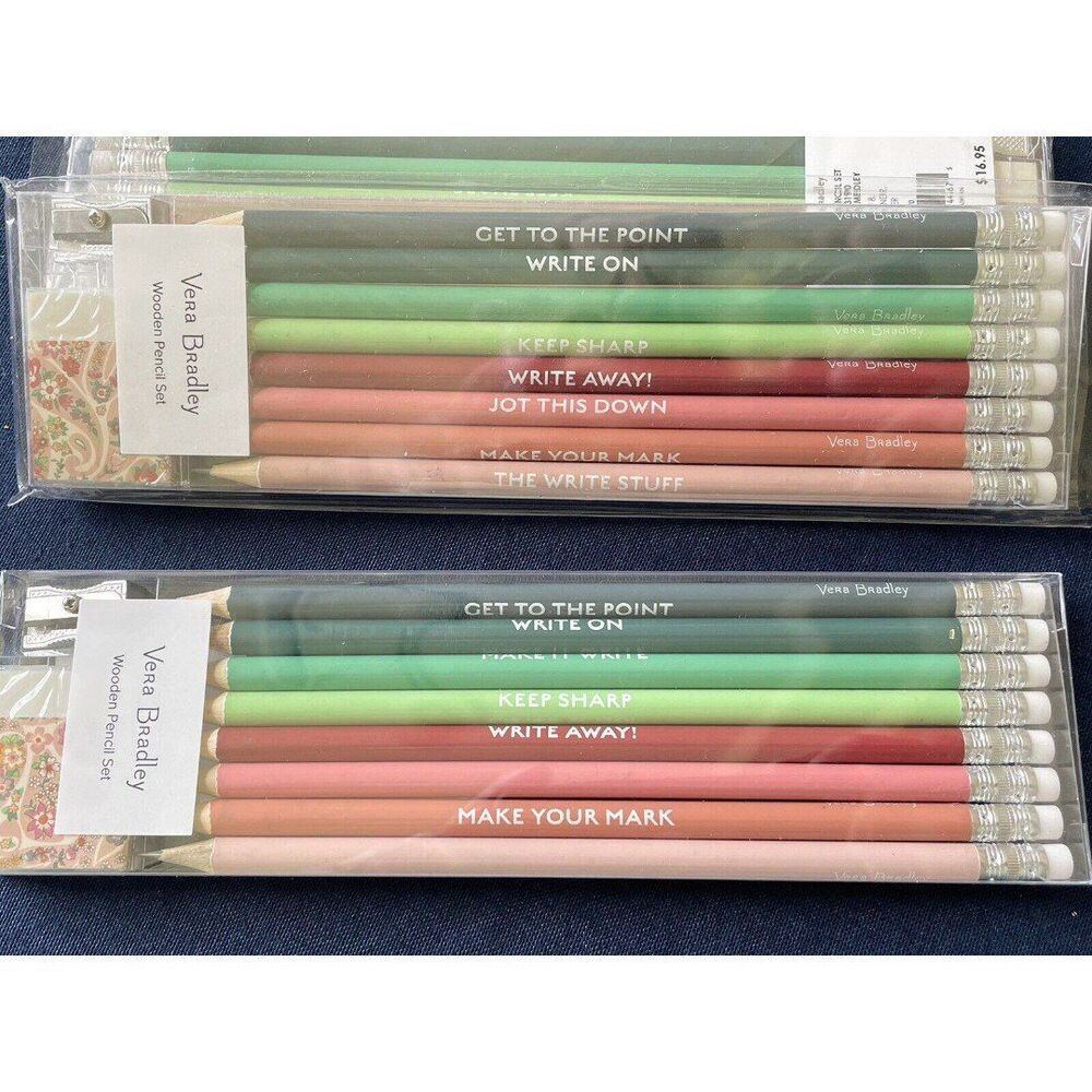 7 Sets Vera Bradley Pencil Set, Eraser, Sharpener With Inspirational Sayings